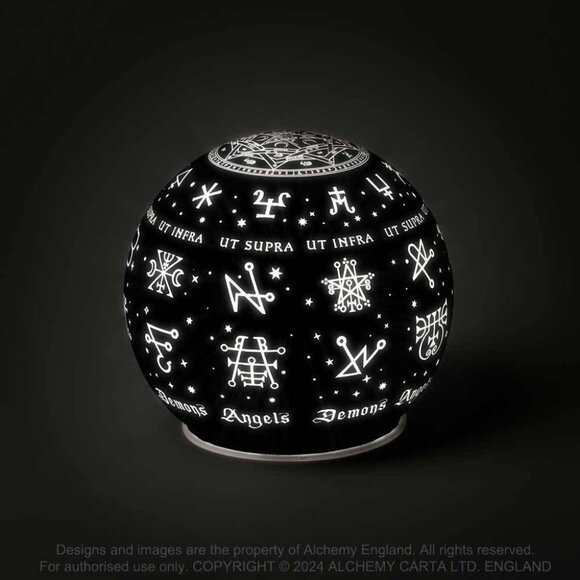 Alchemy Gothic Angels and Demons LED Globe Light Black Glass Etched Symbols NIB - Picture 2 of 5